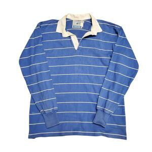 Vintage Lands End Rugby Shirt Blue Striped Men's XL
